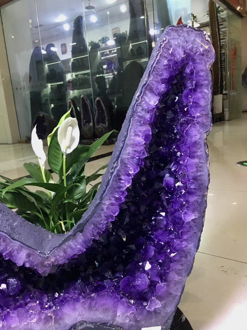 164LB Natural Amethyst Crystal Cave Decor Stone Cathedral Geode Specimen Stand