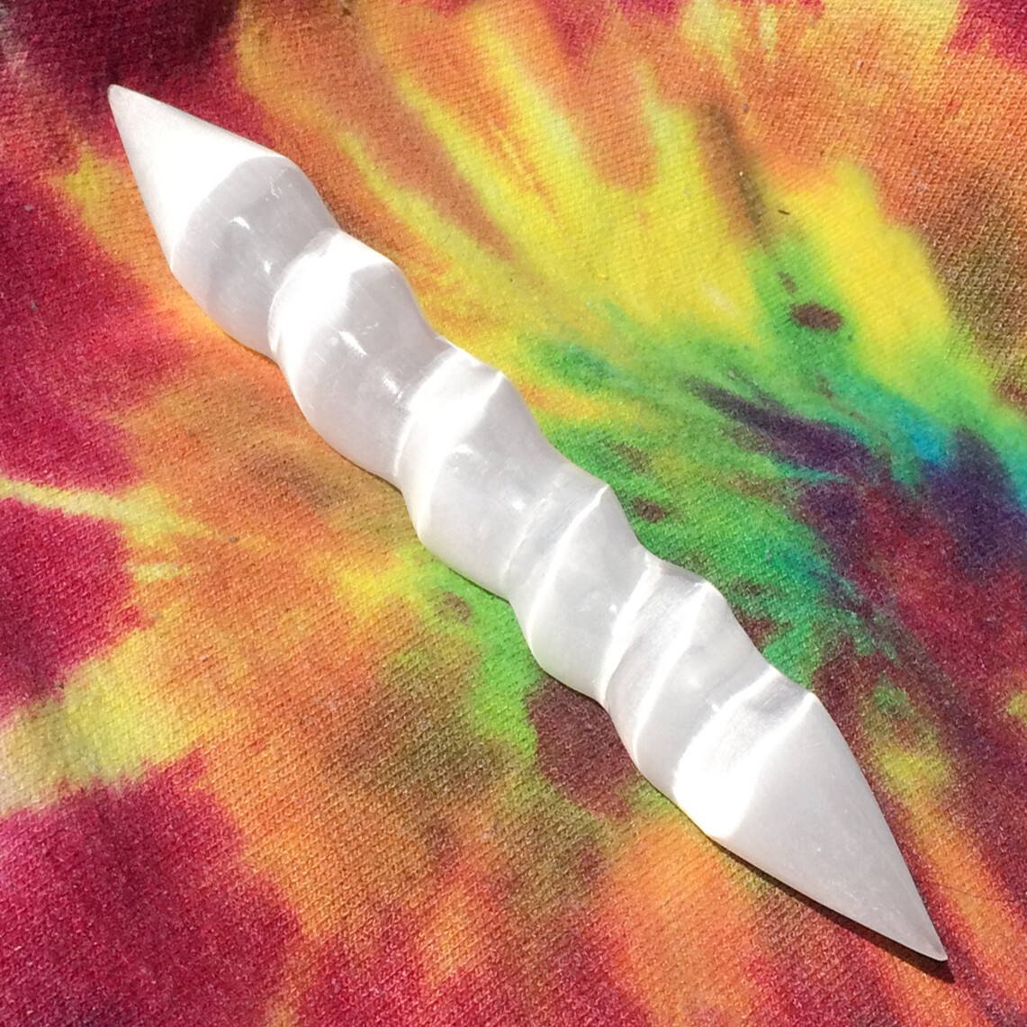 Smooth Polished Selenite Massage Wand ” Double Point Tip Round Spiral Crystal Wa