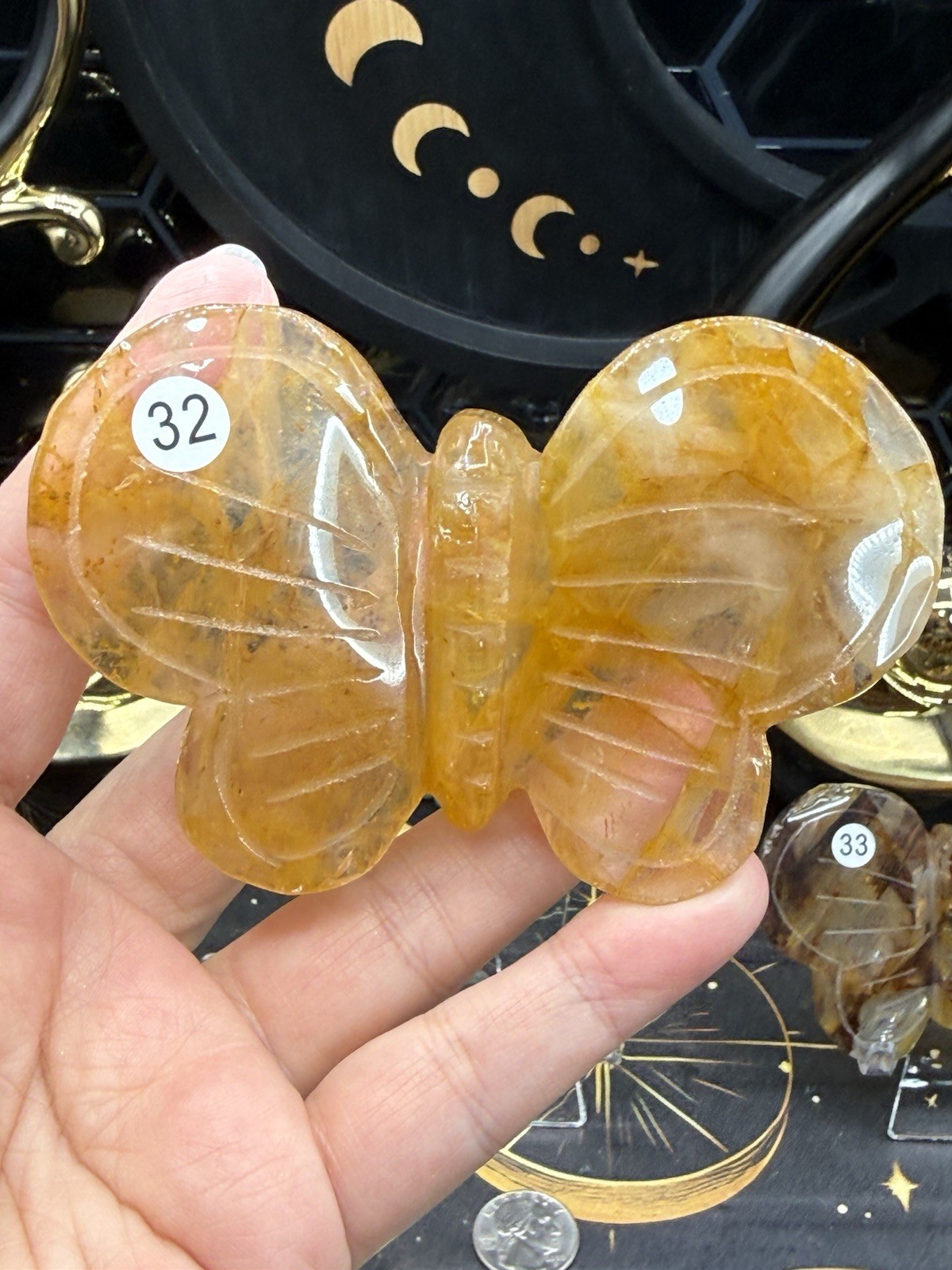 Natural Golden Healer Carved Butterflies Yellow hematoid Free shipping