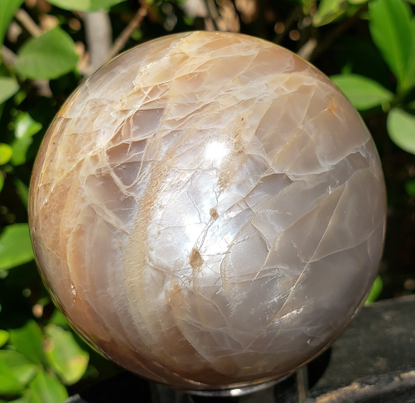 2.5″ Peach Moonstone Sunstone Flashy Quartz Crystal Sphere Ball Orb UV, 377g