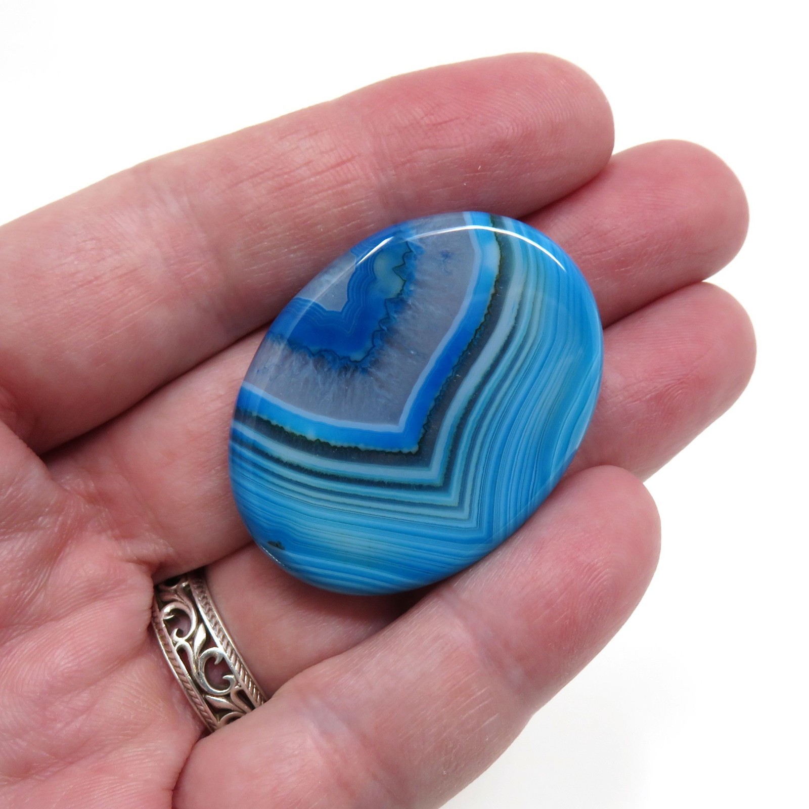 Blue Agate Worry Stone #1411 – 40mmX30mm or 1.5″x 1″ – 6mm Thick – Pocket Stone