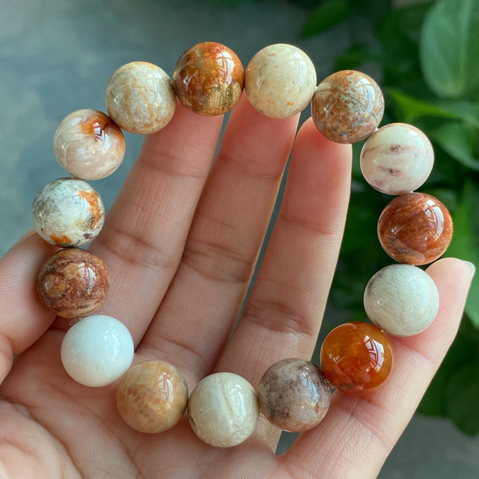 13mm Natural Orange Jade Coral Quartz Crystal Beads Bracelet AAA 1342