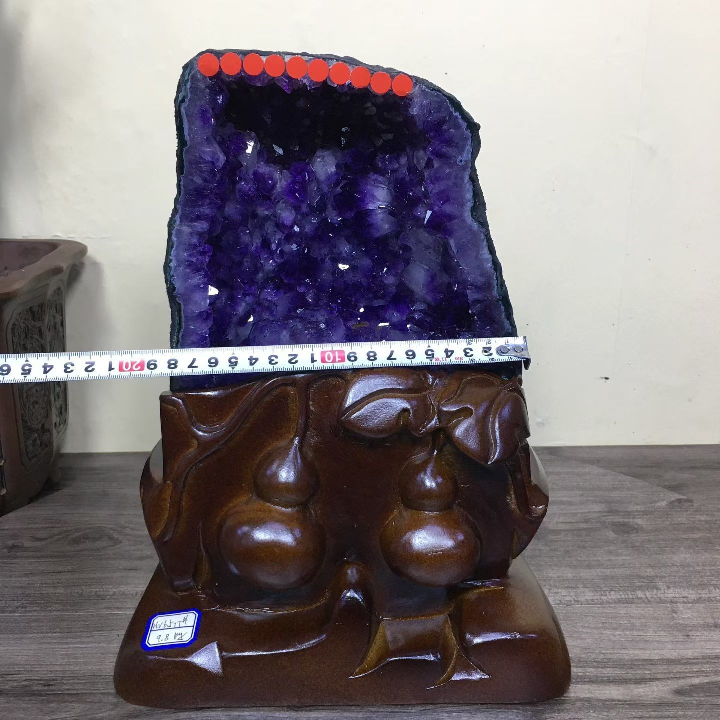 21.56LB Top Natural Amethyst Geode Quartz Crystal Cathedral Healing Decor +Stand