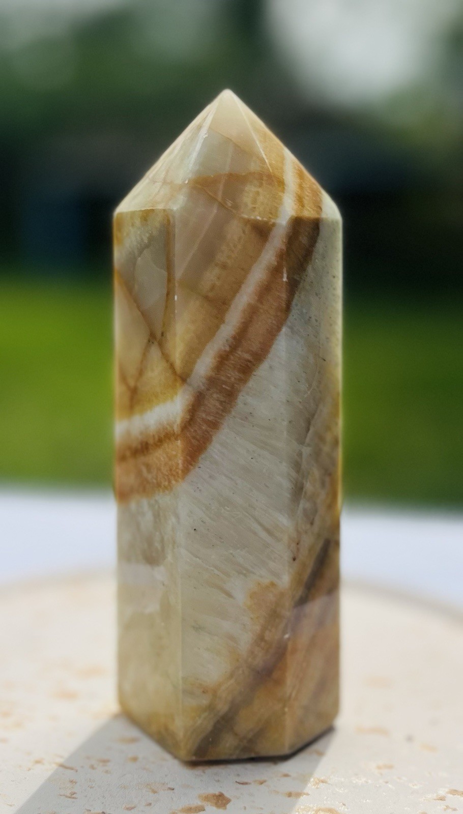 6 in. Orange Banded Calcite Tower