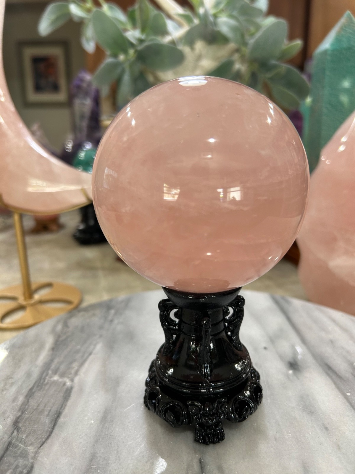 Rose Quartz sphere with resin stand 3.60”