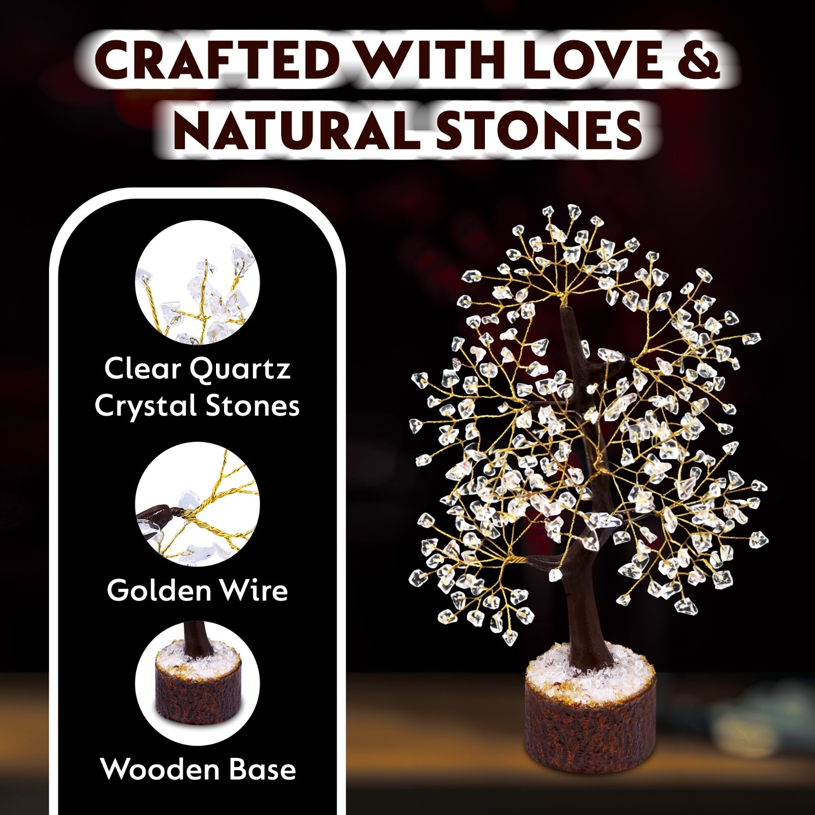 Clear Quartz Tree Kit 300 Beads Gemstone Bonsai Gold Wire Bracelets Pendant Set.