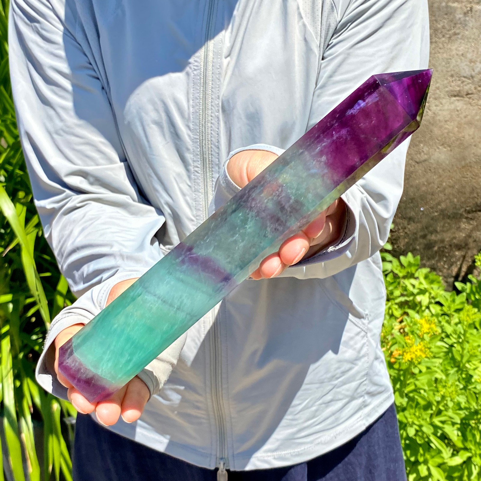 1.66LB Natural Fluorite Crystal Column Magic Wand Obelisk Point Earth Healing