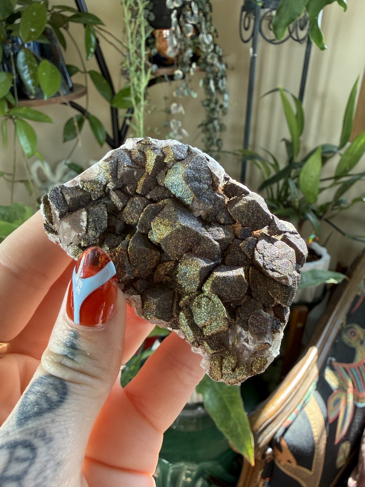 Calcite Crystal Cluster w/Rainbow Chalcopyrite – Hubei Province, China – .185lbs