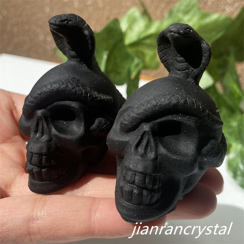 2″ Natura Obsidian Snake Skull Carved Crystal Quartz Skull Reiki Healing 1pc