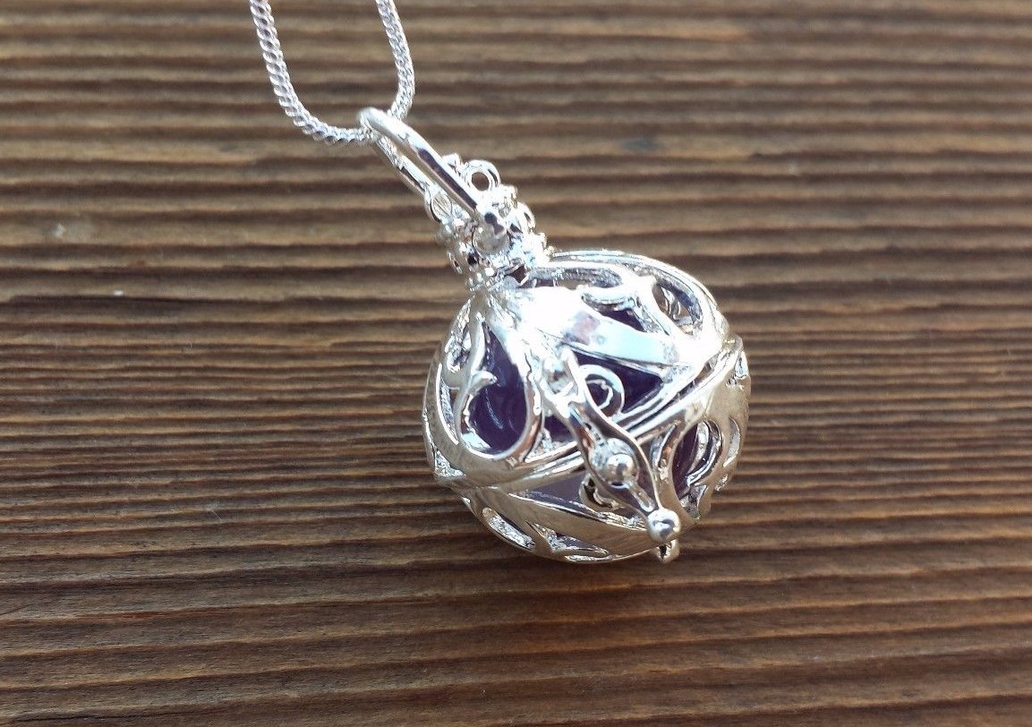 ROUND FILIGREE CAGE PENDANT WITH AMETHYST SPHERE CRYSTAL PENDANT