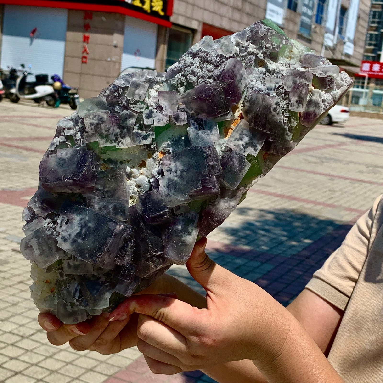 11.41LB Rare Purple Green cubic fluorite mineral crystal sample/Zhejiang, China