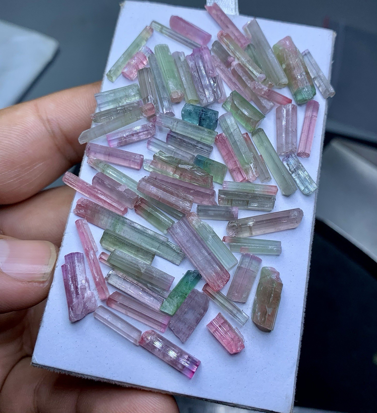 Bi-color & Pink Tourmaline Mixed Colour Crystals 52 Grams Lot, Multi Colour