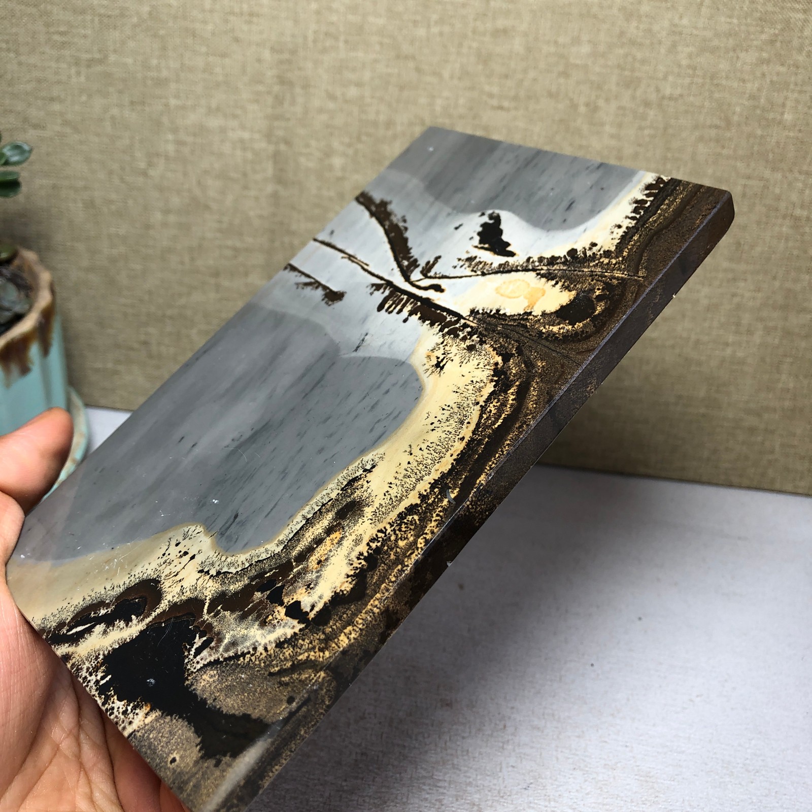 Natural Chinese painting stone crystal ornaments pictographic landscape A5053