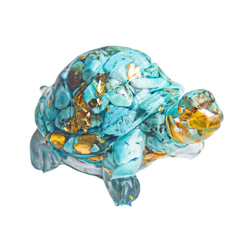 Natural Turquoise Quartz Crystal Longevity Turtle Carved Mini Gravel Resin Decor