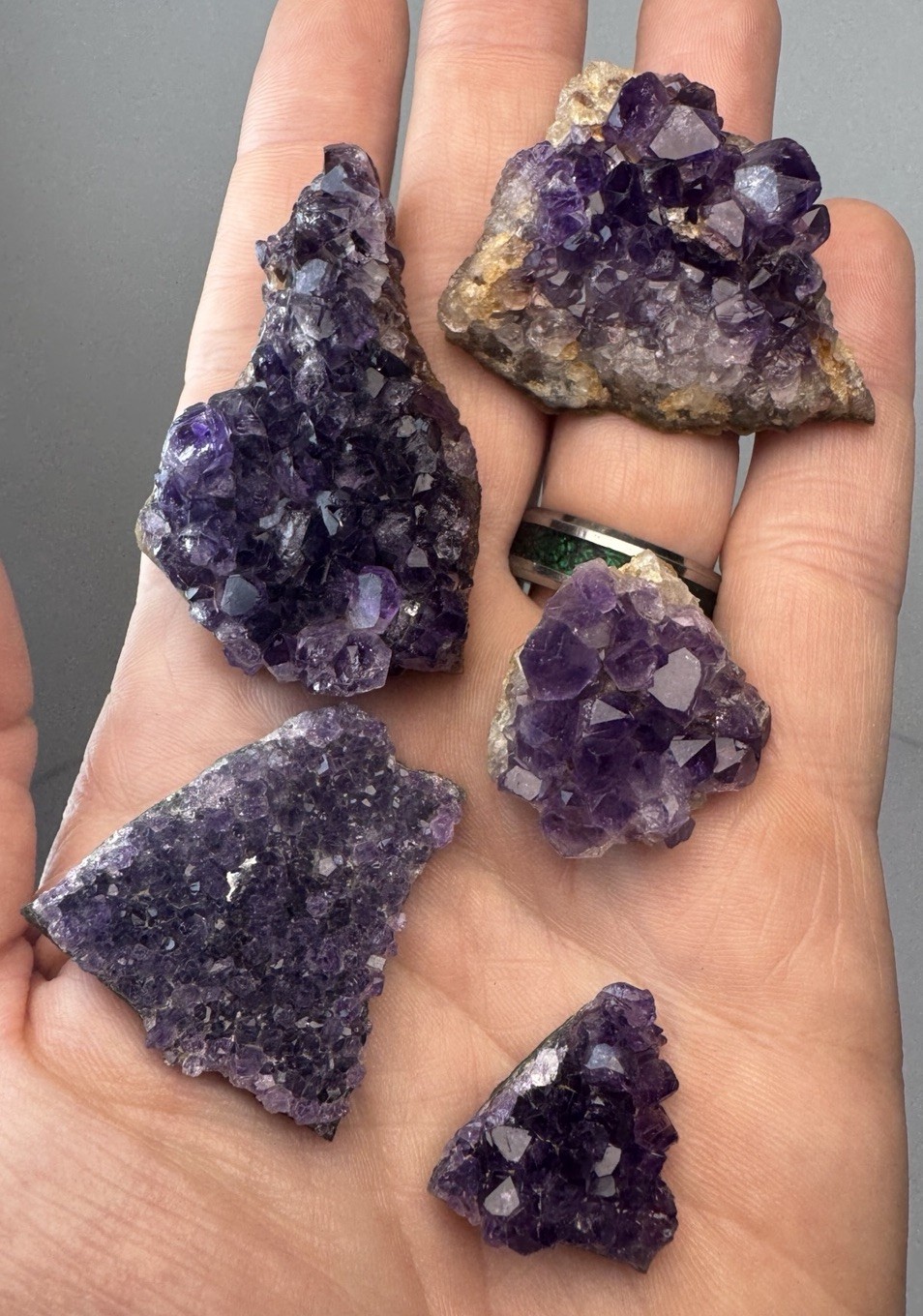 Druzy Deep Royal Purple Amethyst Collector 5 Piece Cluster Set From Brazil