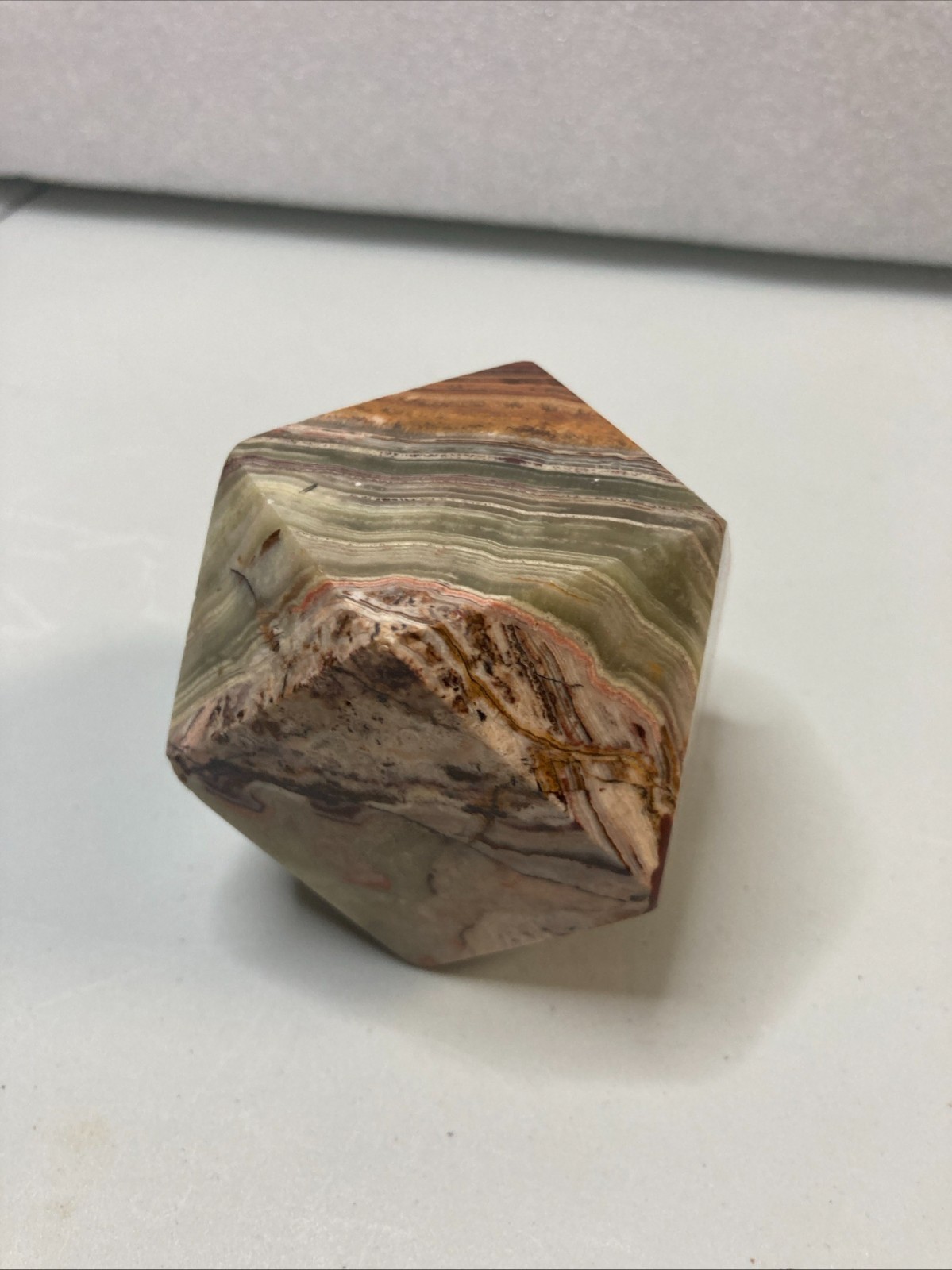 MULTICOLOUR ONYX CRYSTAL TETRA-DECAHEDRON, 14 SIDED, BALANCE & CALM. BEAUTIFUL