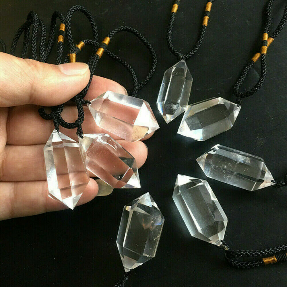 Natural Gemstone Quartz Crystal Pendant Point Hexagonal Wand Necklace Gift