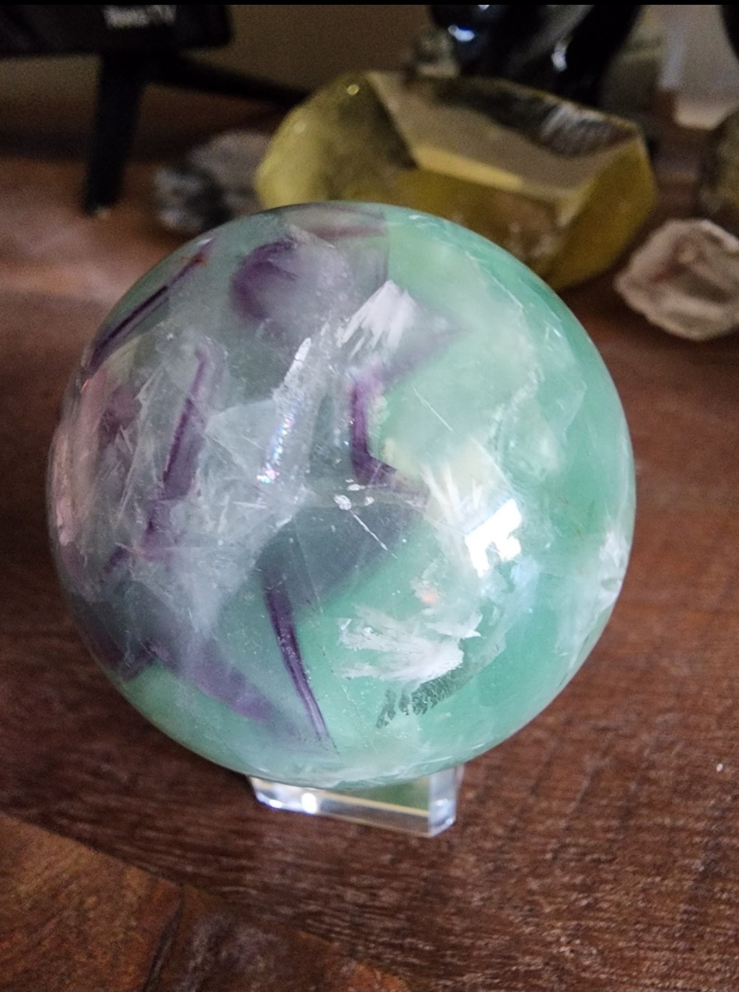 Natural Feather Fluorite Quartz Sphere Crystal Ball 50mm