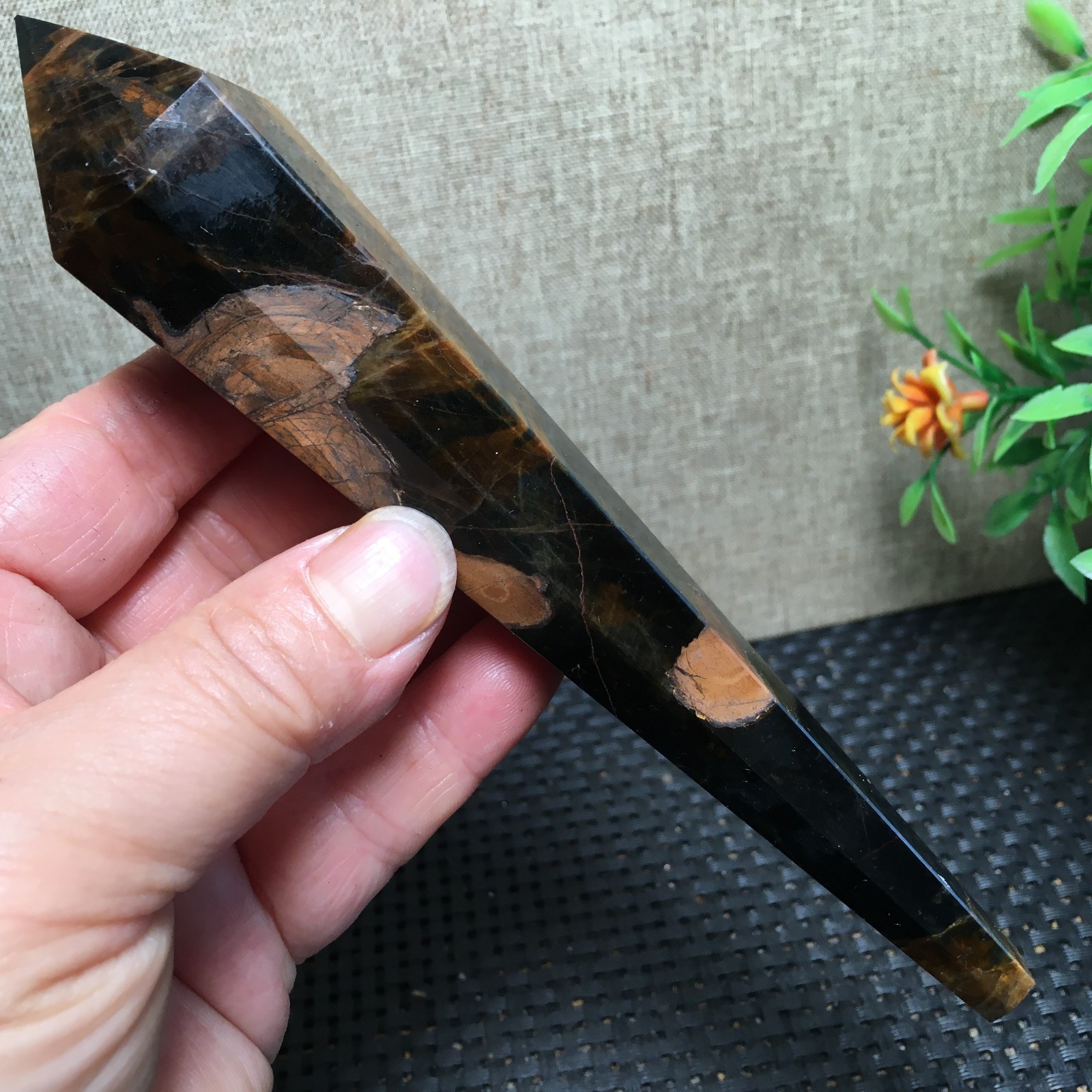 148g natural tiger-stone Quartz Crystal Wand Specimens fb1538