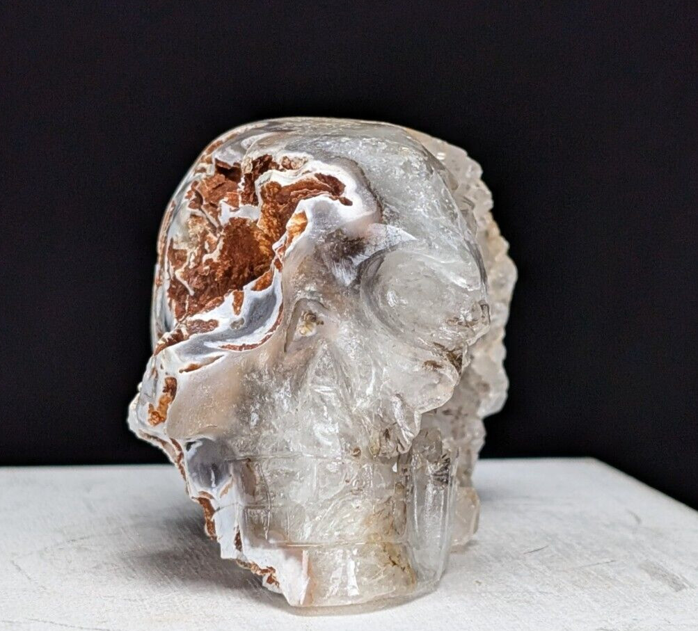 Quartz Skull Carving Druzy Geode Half Face Large Crystal Chakra Gemstone