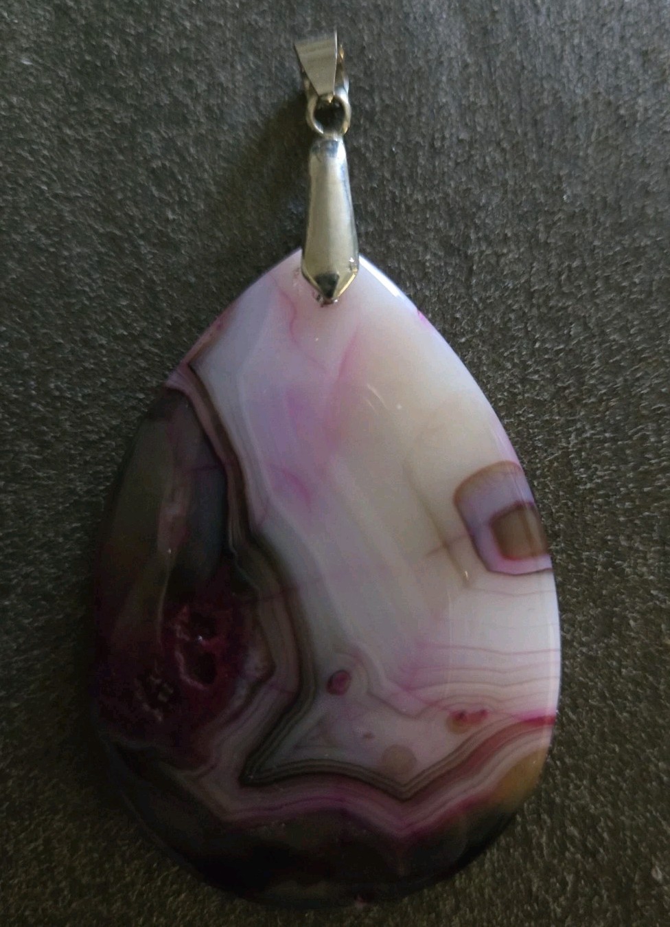 Agate Stone Pendant, Large, Pink and White Polished