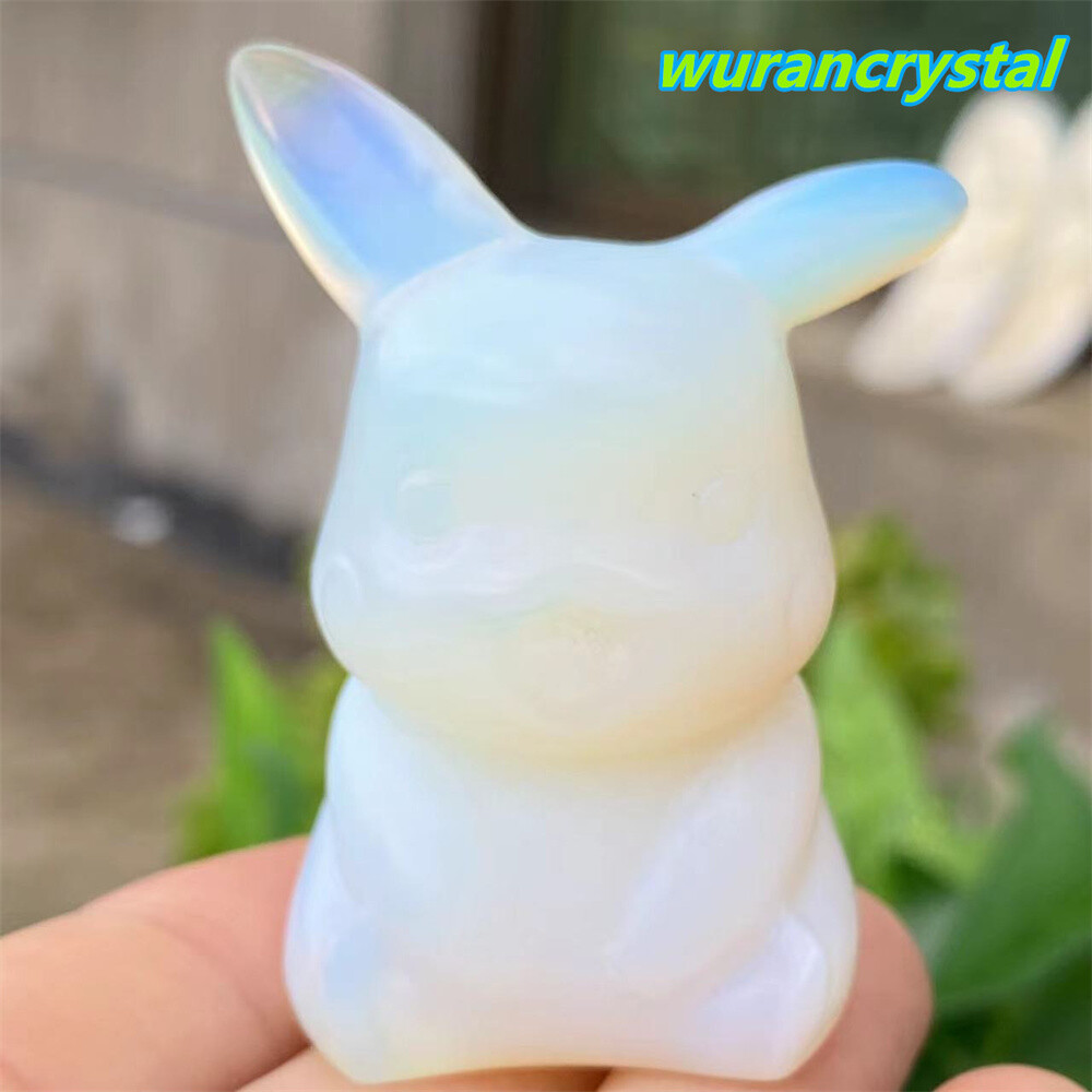 Opalite Quartz Crystal Carved Skull Pocket Pikachu monster point Reiki healing