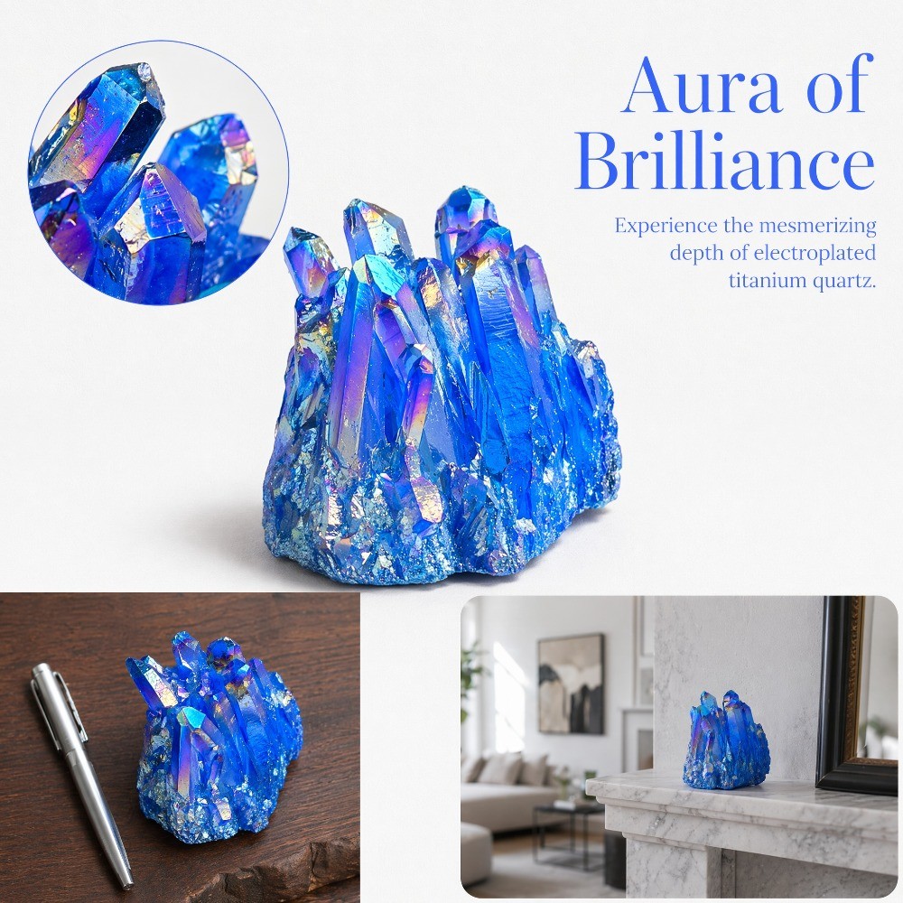1pc Titanium Aura Bright Blue & Purple Quartz Multicolor Cluster Healing Decor