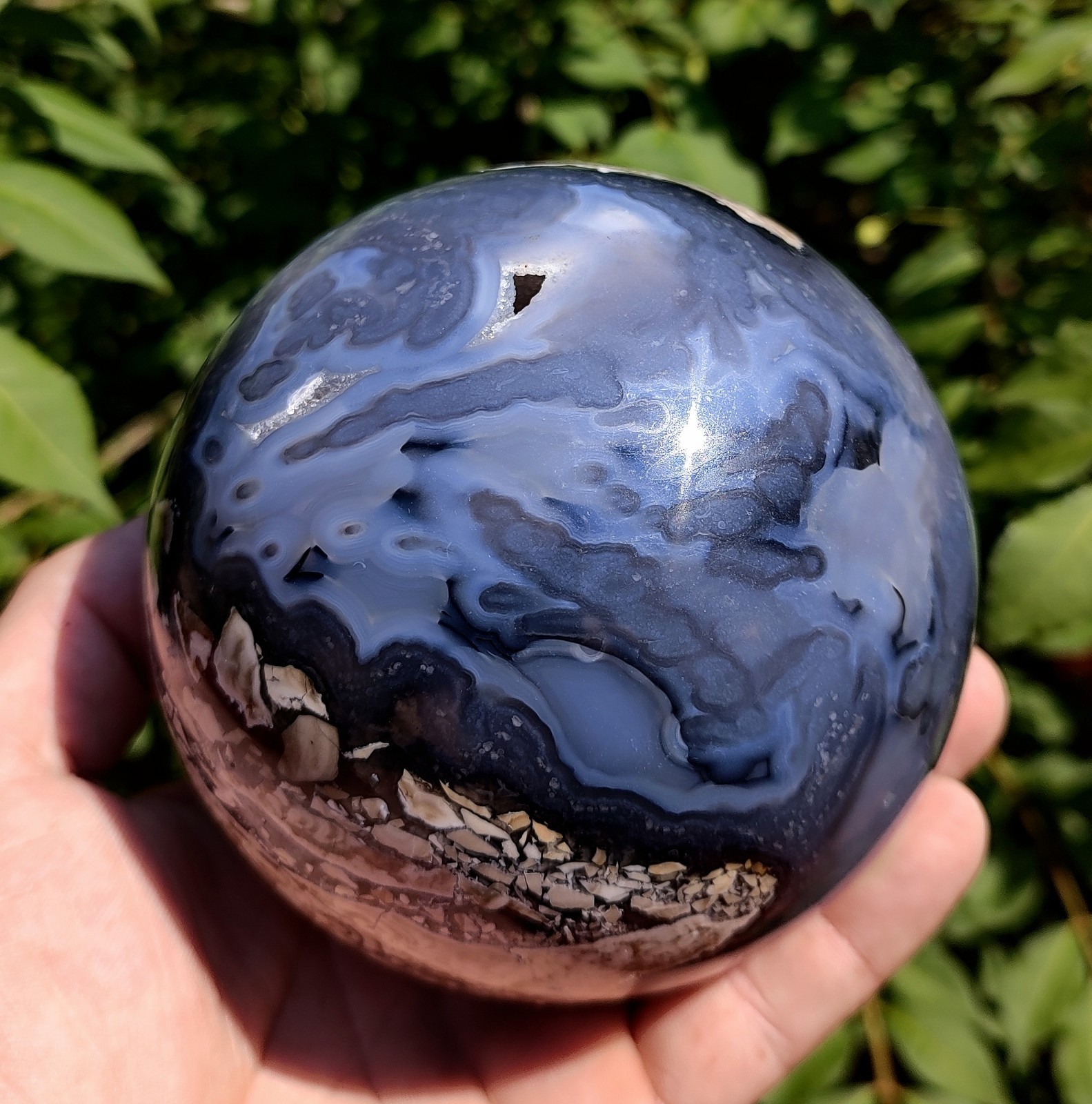 3LB 14OZ, UV REACTIVE VOLCANO AGATE CRYSTAL DRUZZY SPHERE, 106MM DISPLAY SPHERE