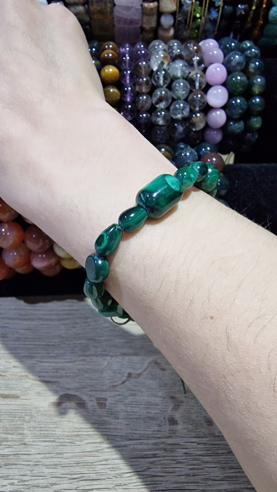 Malachite Crystal Irregular Shaped Beads Bracelet Elasticated On Sale