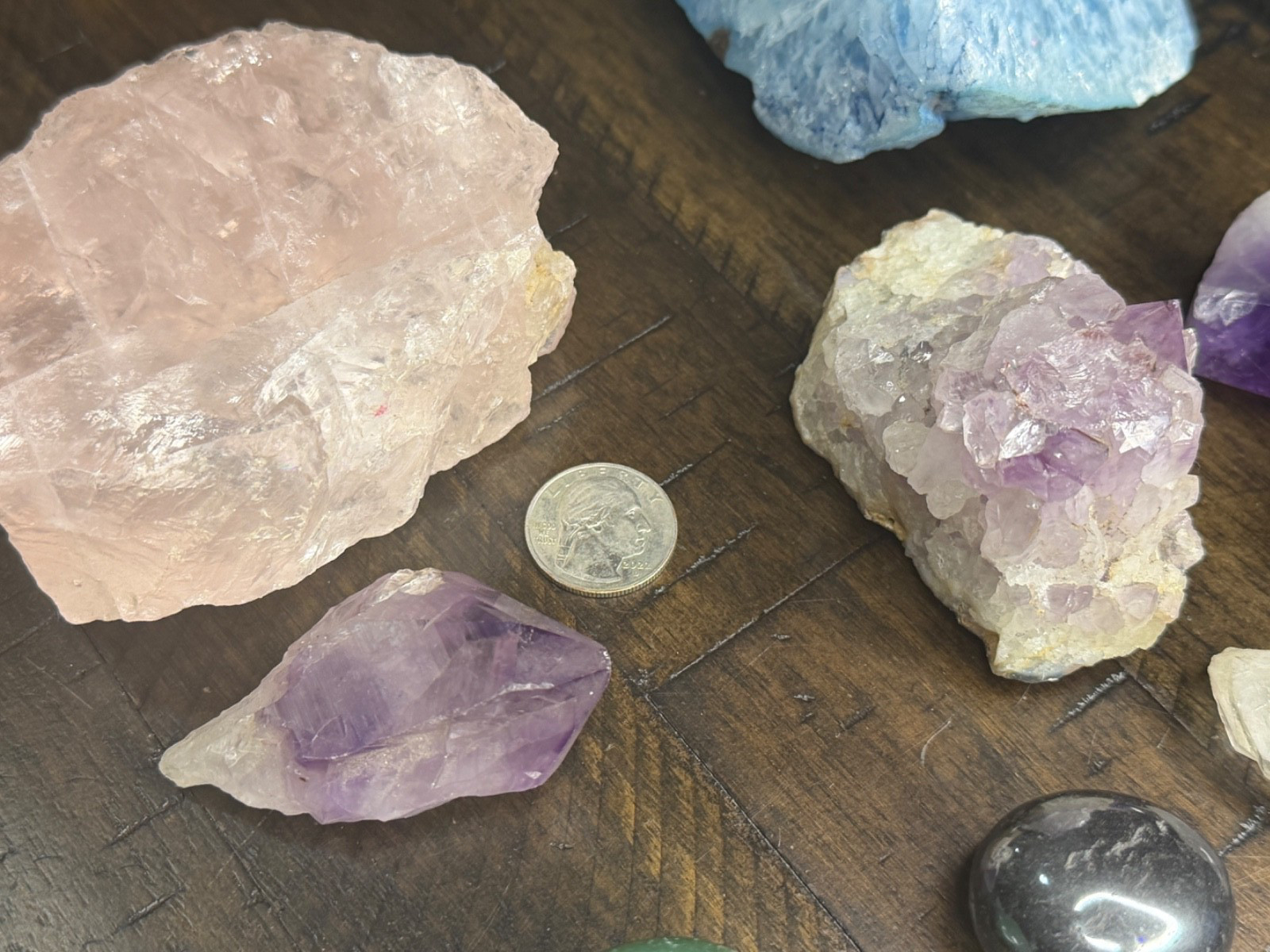 Mixed Lot of polished stones, amethysts, crystals, rose quartz and more!