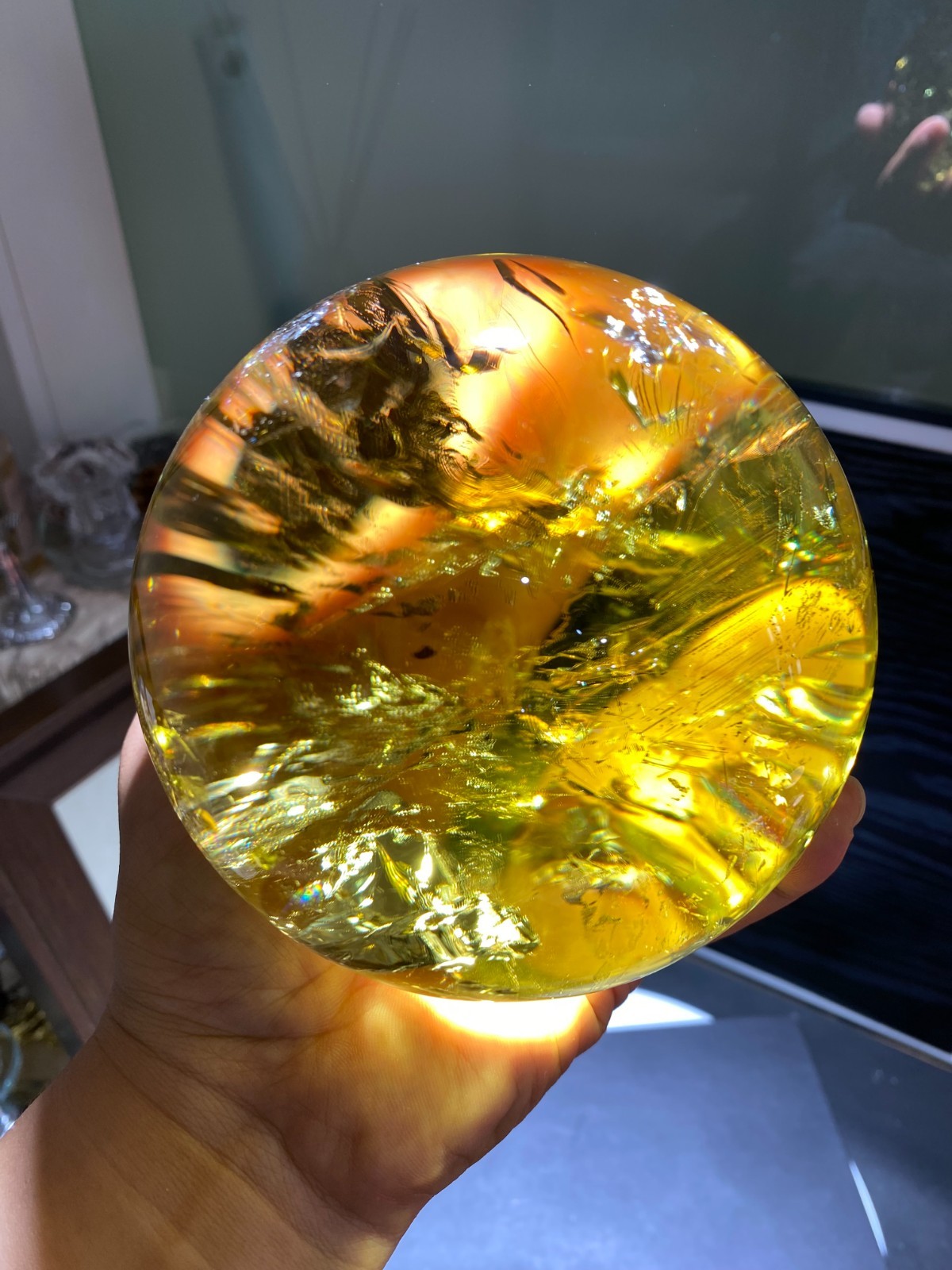 110mm TOP! Natural Rainbow Citrine ball carved Crystal Sphere reiki Heal Decor
