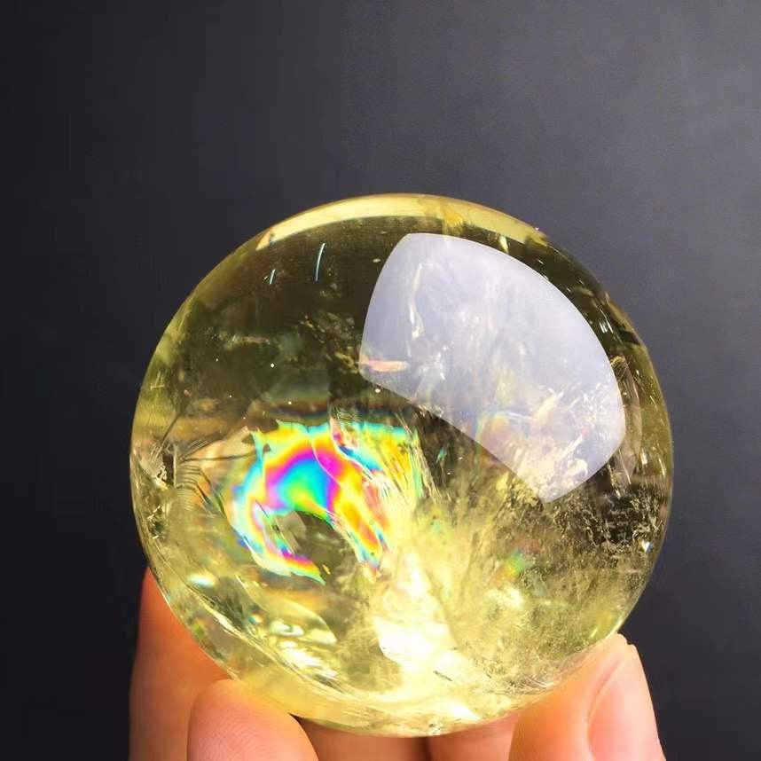 170g/50mm Natural Rainbow Citrine Quartz Sphere Crystal Energy Ball Reiki Decor