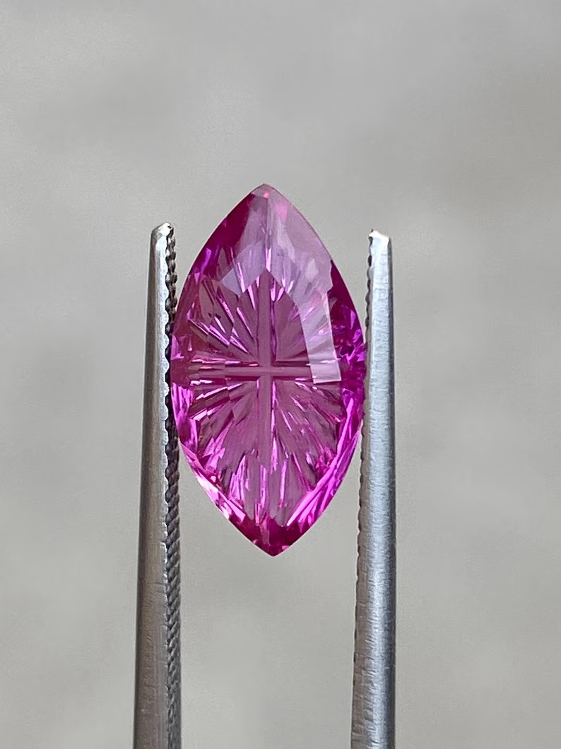 Purplish Sapphire Cross Cut Gemstone, Marquise Shape Lab Grown Stone For Gift .