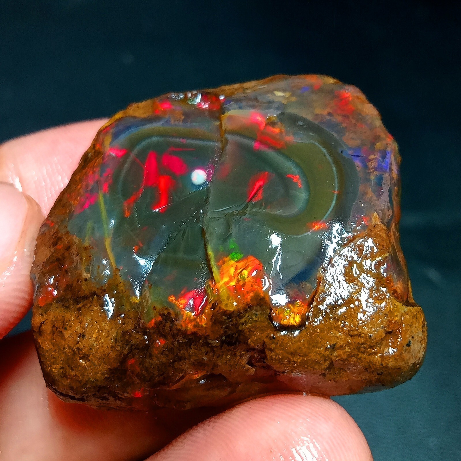 Ethiopian 111ct Natural Fire Opal Rough – Welo Gemstone Flash, 33x30x16mm