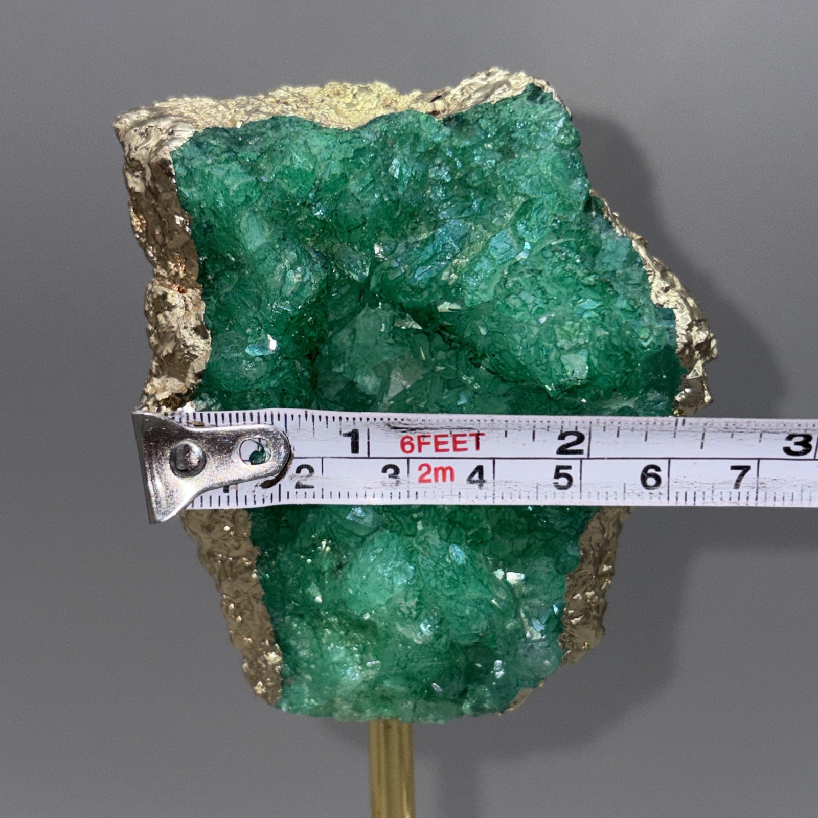 12.5″ Crystal Geode Sculpture Post Stand 12K Gold Plated Edge Acrylic Base Druzy