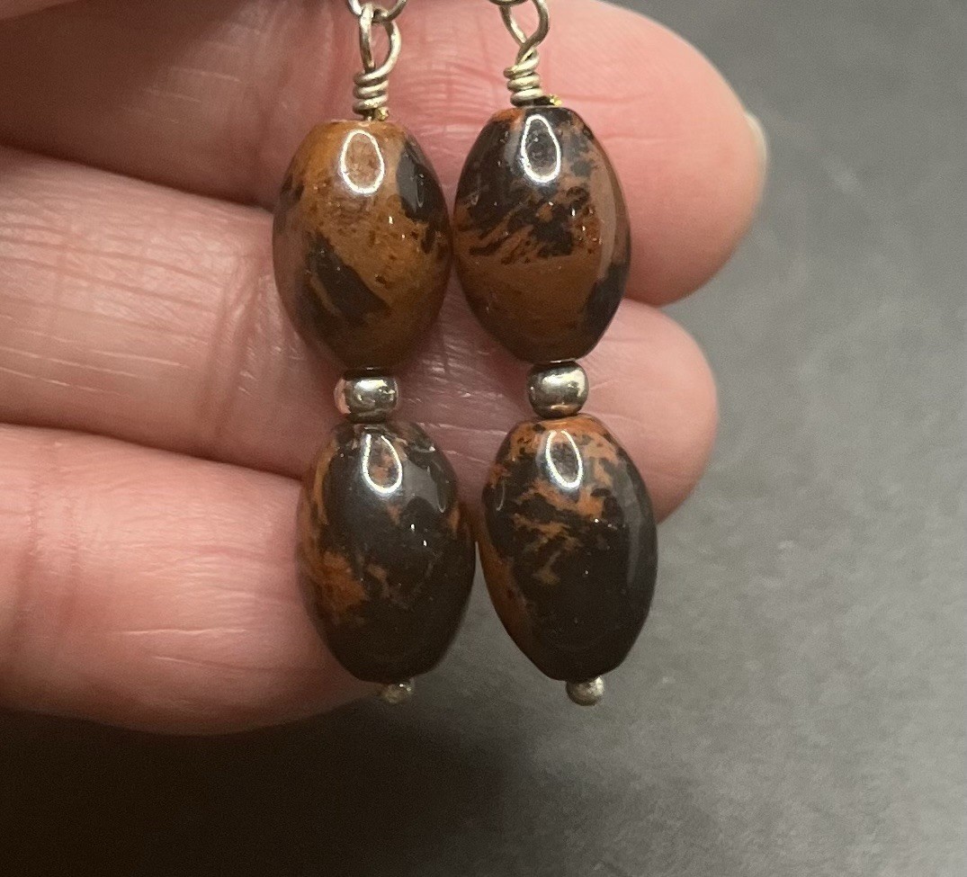Mahogany Obsidian Polished Stone & Handmade Earrings set