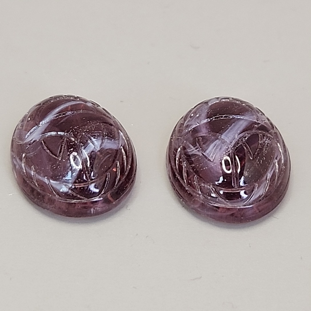 Carved Scarab Glass Gem Lot of 2 Purple Swirl Oval Egyptian Revival 25mm x 18mm