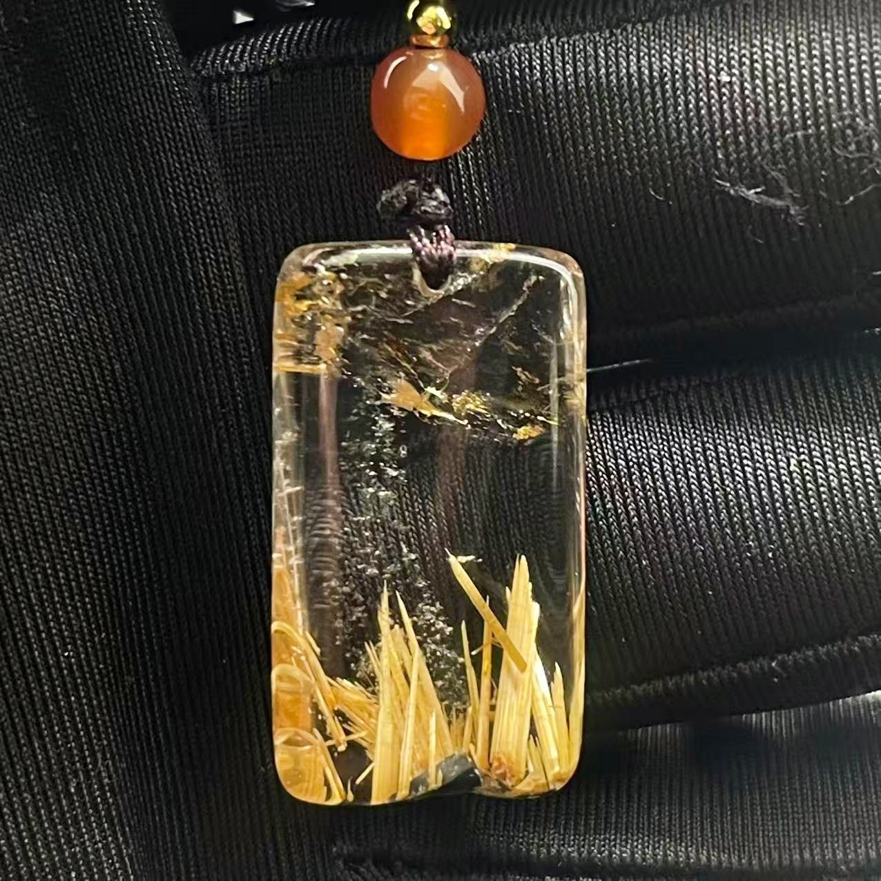 7.0g Natural Gold Hair Rutilated Quartz Crystal Pendant Reiki Healing Gift