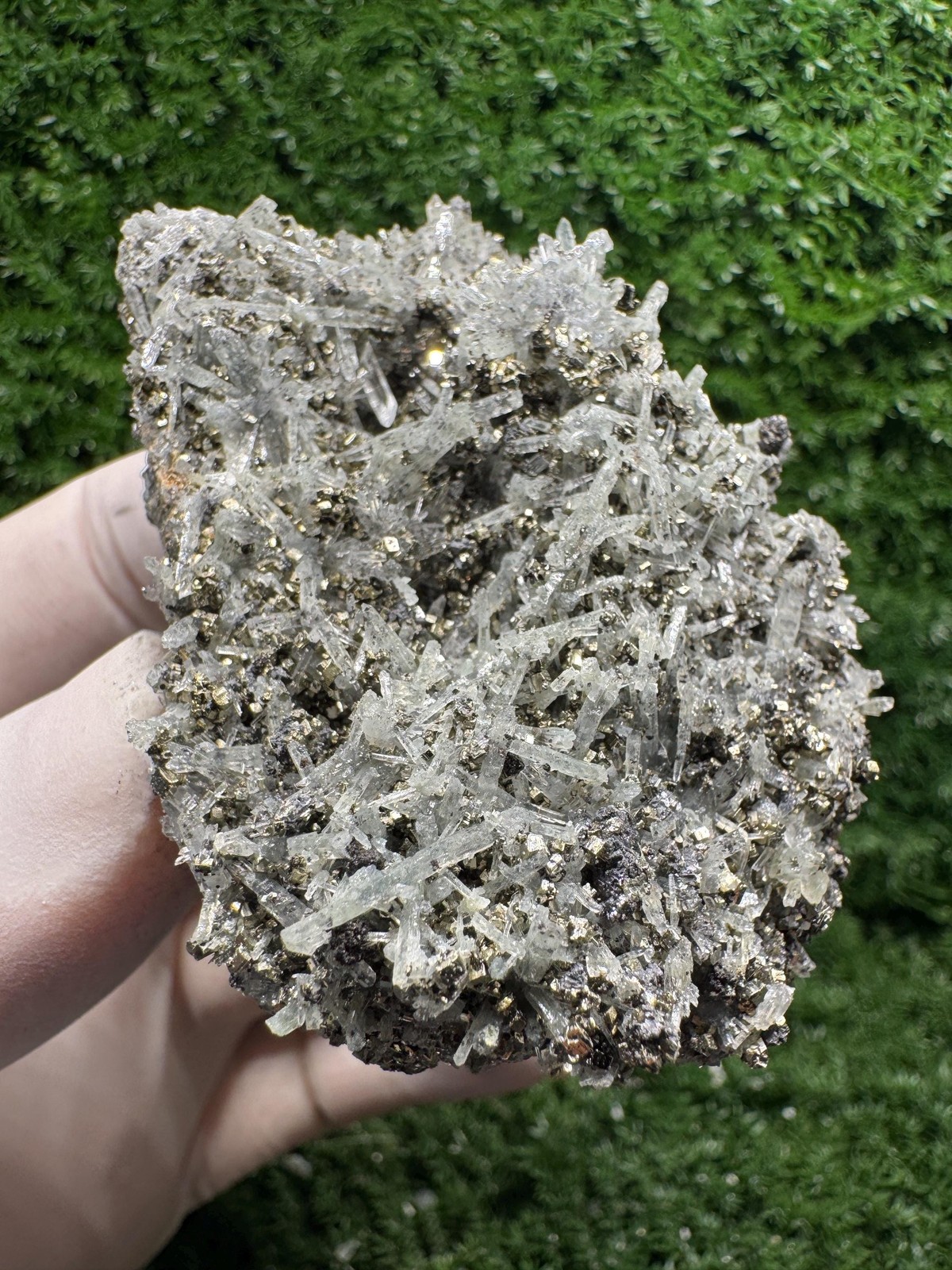 Shiny PYRITE with QUARTZ crystals, Amazing Cluster from the mines! / F730