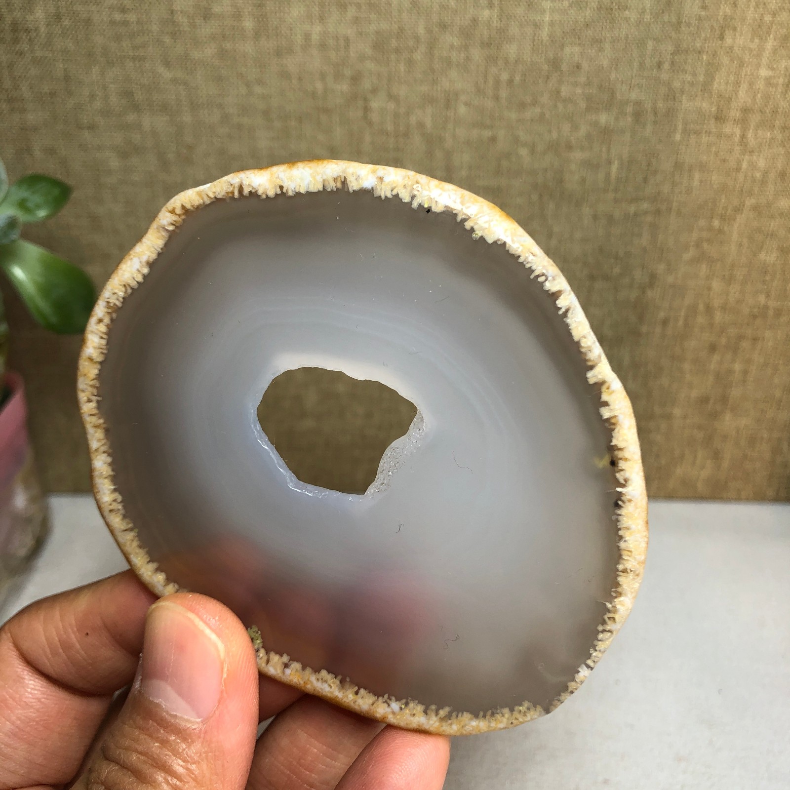 85-73mm Natural agate Slab/Slice quartz crystal pictographic specimen 59g A2086