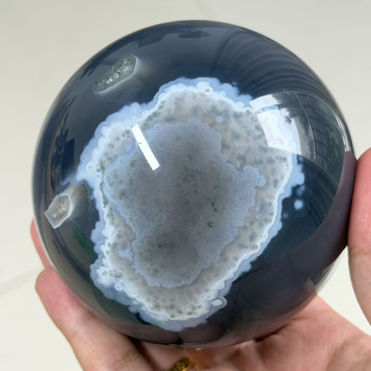 2.4LB 3.7″ A+Natural Agate Sphere Crystal Druzy Ball Healing Table Decor