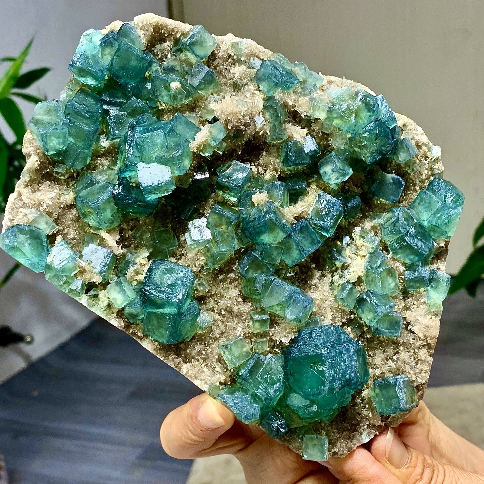1.92LB Rare transparent green cubic fluorite mineral crystal sample/China