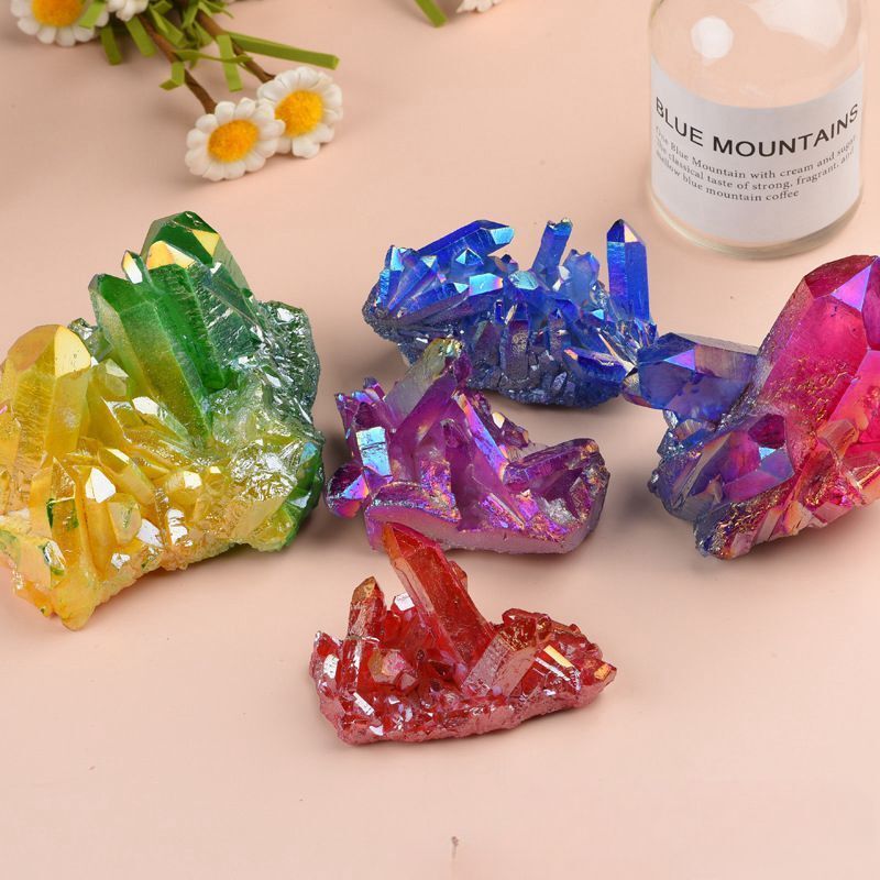 Natural Quartz Angel Aura Titanium Crystal Cluster Healing Rough Stone Specimens