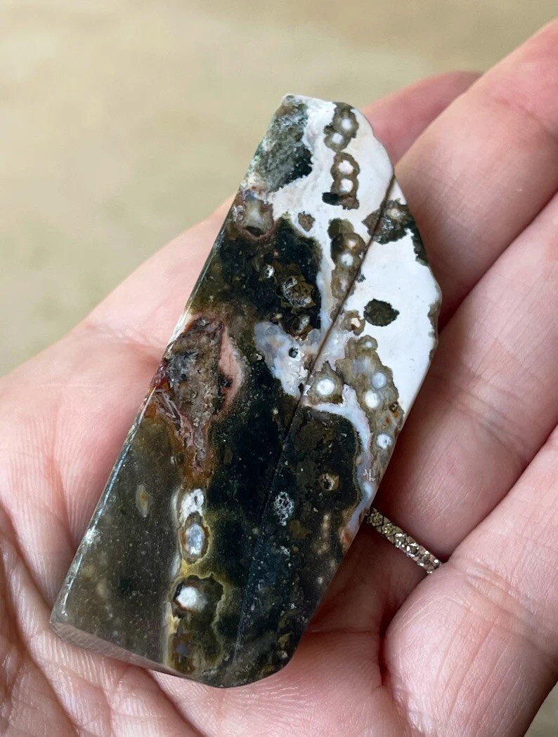 Natural Old Stock Orbicular Ocean Jasper Freeform Crystal Slice