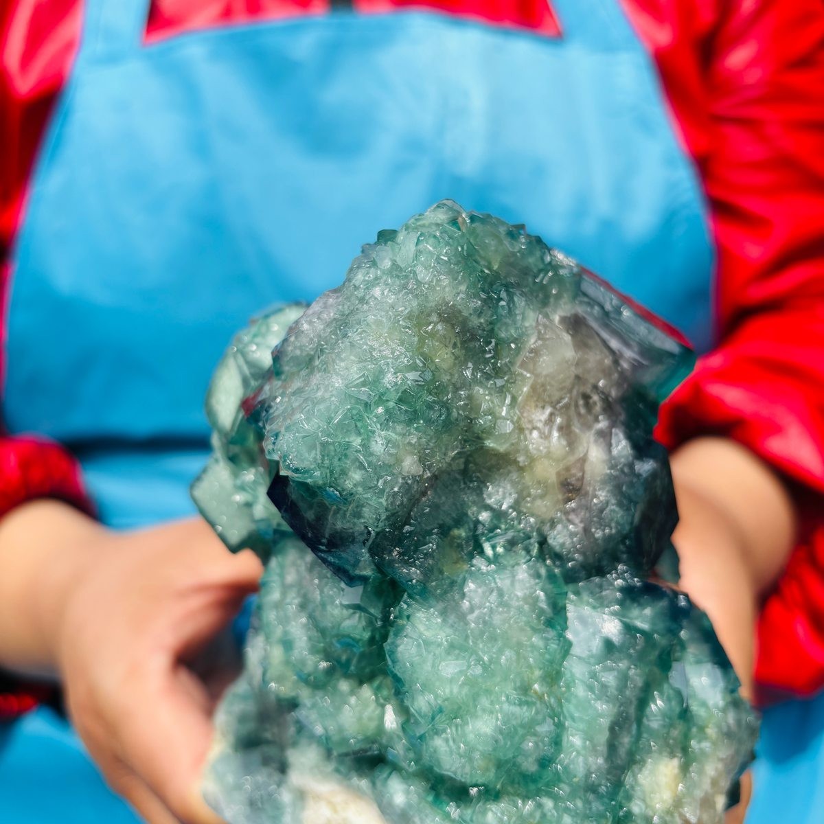 1790G Natural BLUE-green purple Cube Fluorite Mineral Crystal Specimen/China