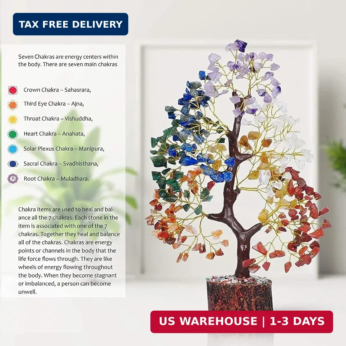 YATSKIA 7 Chakra Tree of Life – Crystals and Healing Stones | Birthday Gifts | C