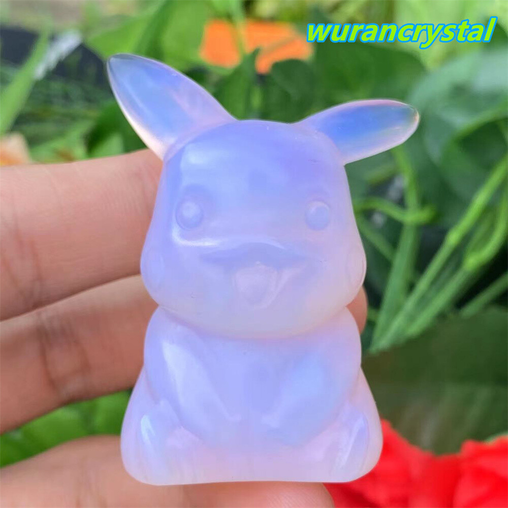 Pink Opalite Quartz Crystal Carved Skull Pikachu point Reiki healing Gem gift 1p