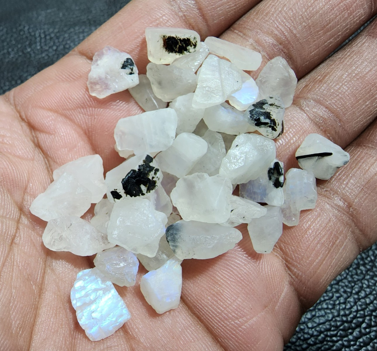 “White Rainbow Moonstone Rough Lot 39 Pcs 11-16mm Natural Raw Gemstone Crystals”