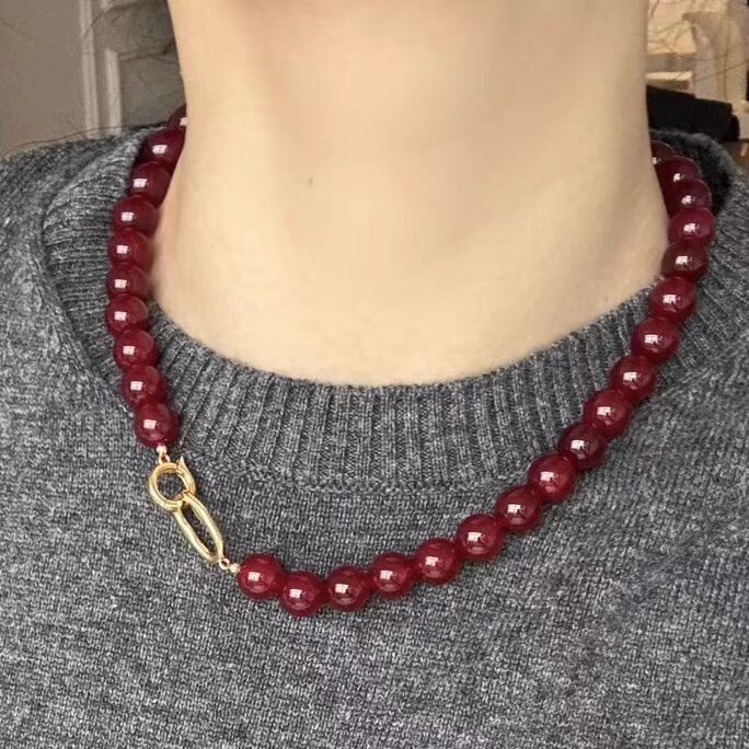 Natural Red Agate Necklace, Choker Necklace, Sweater Chain – Mother’s Day Gift