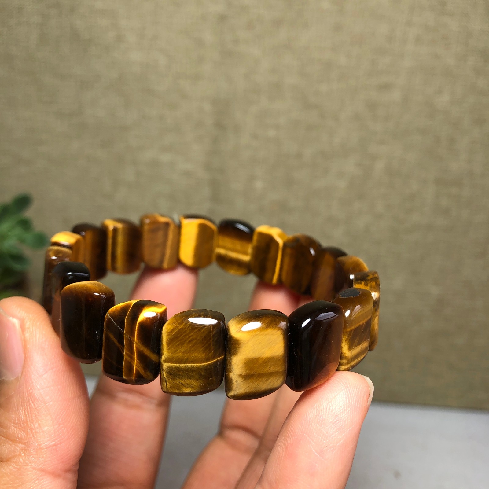 Rare Natural yellow tiger eye Crystal chain aspect beads bracelet 29g A4752